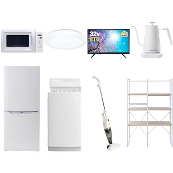 家電セット 寮 オフィス 事務所 新生活家電 8点セット (6kg洗濯機 106L冷蔵庫 電子レンジ シーリングライト 32型液晶テレビ 温調ケトル スティッククリーナー YAMAZEN(山善)