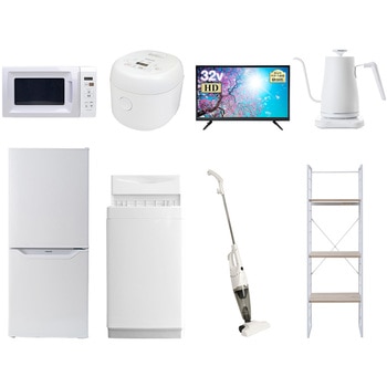 家電セット 寮 オフィス 事務所 新生活家電 8点セット (6kg洗濯機 106L冷蔵庫 電子レンジ 炊飯器 32型液晶テレビ 温調ケトル スティッククリーナー 家電収納ラック) YAMAZEN(山善)