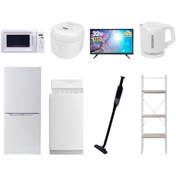 家電セット 寮 オフィス 事務所 新生活家電 8点セット (6kg洗濯機 106L冷蔵庫 電子レンジ 炊飯器 32型液晶テレビ 電気ケトル 軽量クリーナー 家電収納ラック) YAMAZEN(山善)