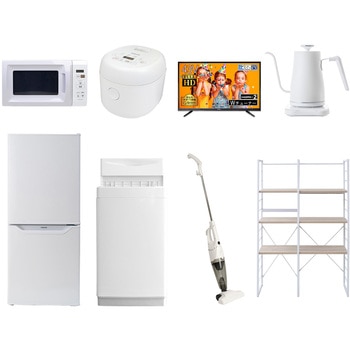 家電セット 寮 オフィス 事務所 新生活家電 8点セット (6kg洗濯機 106L冷蔵庫 電子レンジ 炊飯器 43型液晶テレビ 温調ケトル スティッククリーナー 家電収納ラック) YAMAZEN(山善)