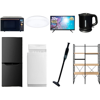 家電セット 寮 オフィス 事務所 新生活家電 8点セット (6kg洗濯機 106L冷蔵庫 オーブンレンジ シーリングライト 32型液晶テレビ 電気ケトル 軽量クリーナー YAMAZEN(山善)