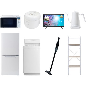 家電セット 寮 オフィス 事務所 新生活家電 8点セット (6kg洗濯機 106L冷蔵庫 オーブンレンジ 炊飯器 32型液晶テレビ 温調ケトル 軽量クリーナー 家電収納ラック) YAMAZEN(山善)