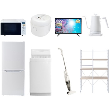 家電セット 寮 オフィス 事務所 新生活家電 8点セット (6kg洗濯機 106L冷蔵庫 オーブンレンジ 炊飯器 32型液晶テレビ 温調ケトル スティッククリーナー 家電収納ラック) YAMAZEN(山善)