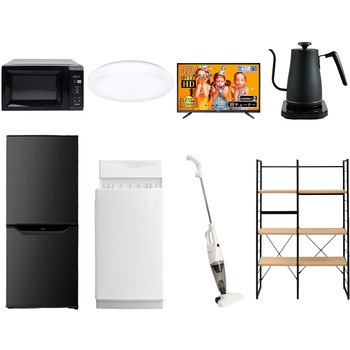 家電セット 寮 オフィス 事務所 新生活家電 8点セット (6kg洗濯機 106L冷蔵庫 電子レンジ シーリングライト 43型液晶テレビ 温調ケトル スティッククリーナー YAMAZEN(山善)