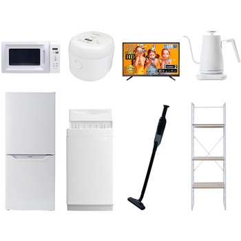 家電セット 寮 オフィス 事務所 新生活家電 8点セット (6kg洗濯機 106L冷蔵庫 電子レンジ 炊飯器 43型液晶テレビ 温調ケトル 軽量クリーナー 家電収納ラック) YAMAZEN(山善)