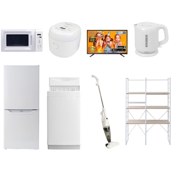 家電セット 寮 オフィス 事務所 新生活家電 8点セット (6kg洗濯機 106L冷蔵庫 電子レンジ 炊飯器 43型液晶テレビ 電気ケトル スティッククリーナー 家電収納ラック) - YAMAZEN(山善)
