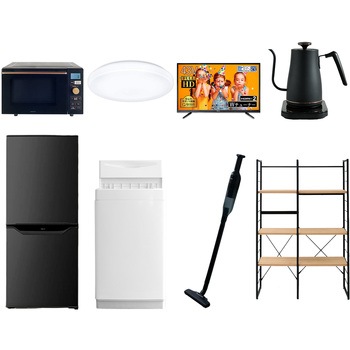 家電セット 寮 オフィス 事務所 新生活家電 8点セット (6kg洗濯機 106L冷蔵庫 オーブンレンジ シーリングライト 43型液晶テレビ 温調ケトル 軽量クリーナー YAMAZEN(山善)
