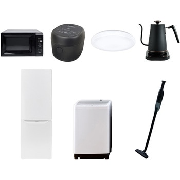 173LDL81ZS7テン5W 家電セット 寮 オフィス 事務所 新生活家電 7点セット (8kg洗濯機 173L冷蔵庫 電子レンジ 炊飯器 シーリングライト 温調ケトル 軽量クリーナー) YAMAZEN(山善) 64695498