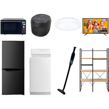 家電セット 寮 オフィス 事務所 新生活家電 8点セット (6kg洗濯機 106L冷蔵庫 オーブンレンジ 炊飯器 シーリングライト 43型液晶テレビ 軽量クリーナー 家電収納ラック) YAMAZEN(山善)