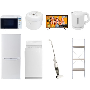 家電セット 寮 オフィス 事務所 新生活家電 8点セット (6kg洗濯機 106L冷蔵庫 オーブンレンジ 炊飯器 43型液晶テレビ 電気ケトル スティッククリーナー 家電収納ラック) - YAMAZEN(山善)