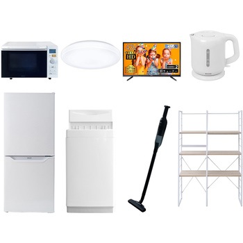 家電セット 寮 オフィス 事務所 新生活家電 8点セット (6kg洗濯機 106L冷蔵庫 オーブンレンジ シーリングライト 43型液晶テレビ 電気ケトル 軽量クリーナー YAMAZEN(山善)
