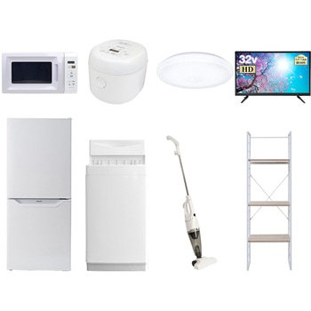家電セット 寮 オフィス 事務所 新生活家電 8点セット (6kg洗濯機 106L冷蔵庫 電子レンジ 炊飯器 シーリングライト 32型液晶テレビ スティッククリーナー 家電収納ラック) YAMAZEN(山善)