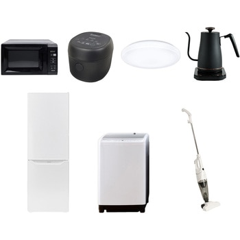 家電セット 寮 オフィス 事務所 新生活家電 7点セット (8kg洗濯機 173L冷蔵庫 電子レンジ 炊飯器 シーリングライト 温調ケトル スティッククリーナー) YAMAZEN(山善)