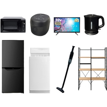 106L6D32DSW8テン5 家電セット 寮 オフィス 事務所 新生活家電 8点セット (6kg洗濯機 106L冷蔵庫 電子レンジ 炊飯器 32型液晶テレビ 電気ケトル 軽量クリーナー 家電収納ラック) YAMAZEN(山善) 64696320