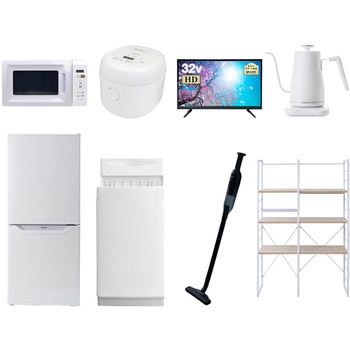 家電セット 寮 オフィス 事務所 新生活家電 8点セット (6kg洗濯機 106L冷蔵庫 電子レンジ 炊飯器 32型液晶テレビ 温調ケトル 軽量クリーナー 家電収納ラック) - YAMAZEN(山善)
