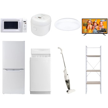 家電セット 寮 オフィス 事務所 新生活家電 8点セット (6kg洗濯機 106L冷蔵庫 電子レンジ 炊飯器 シーリングライト 43型液晶テレビ スティッククリーナー 家電収納ラック) YAMAZEN(山善)