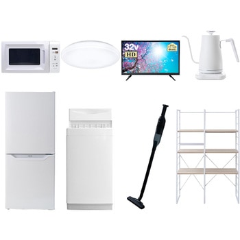 家電セット 寮 オフィス 事務所 新生活家電 8点セット (6kg洗濯機 106L冷蔵庫 電子レンジ シーリングライト 32型液晶テレビ 温調ケトル 軽量クリーナー 家電収納ラック) YAMAZEN(山善)
