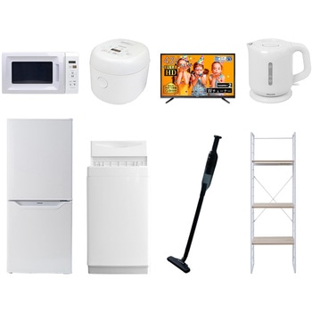 家電セット 寮 オフィス 事務所 新生活家電 8点セット (6kg洗濯機 106L冷蔵庫 電子レンジ 炊飯器 43型液晶テレビ 電気ケトル 軽量クリーナー 家電収納ラック) YAMAZEN(山善)