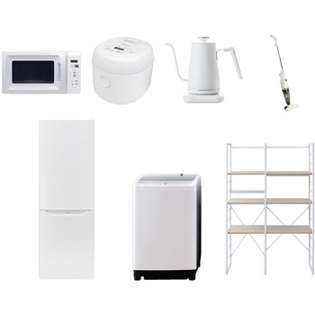 173LD81ZCW7テン5W 家電セット 寮 オフィス 事務所 新生活家電 7点セット (8kg洗濯機 173L冷蔵庫 電子レンジ 炊飯器 温調ケトル スティッククリーナー 家電収納ラック) YAMAZEN(山善) 64696950