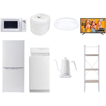 家電セット 寮 オフィス 事務所 新生活家電 8点セット (6kg洗濯機 106L冷蔵庫 電子レンジ 炊飯器 シーリングライト 43型液晶テレビ 温調ケトル 家電収納ラック) YAMAZEN(山善)