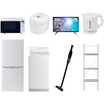 家電セット 寮 オフィス 事務所 新生活家電 8点セット (6kg洗濯機 106L冷蔵庫 オーブンレンジ 炊飯器 32型液晶テレビ 電気ケトル 軽量クリーナー 家電収納ラック) YAMAZEN(山善)