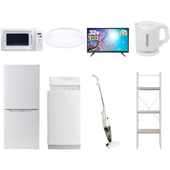 家電セット 寮 オフィス 事務所 新生活家電 8点セット (6kg洗濯機 106L冷蔵庫 電子レンジ シーリングライト 32型液晶テレビ 電気ケトル スティッククリーナー YAMAZEN(山善)