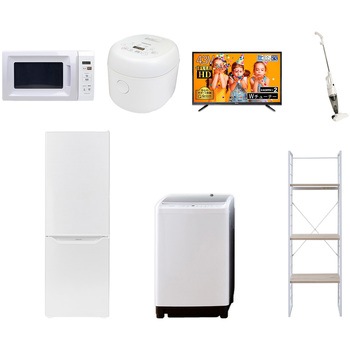 家電セット 寮 オフィス 事務所 新生活家電 7点セット (8kg洗濯機 173L冷蔵庫 電子レンジ 炊飯器 43型液晶テレビ スティッククリーナー 家電収納ラック) YAMAZEN(山善)