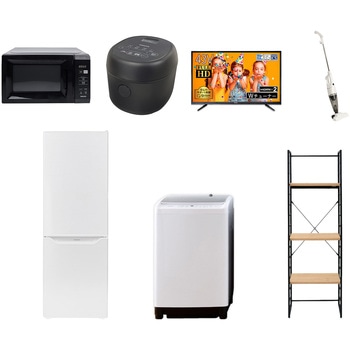 家電セット 寮 オフィス 事務所 新生活家電 7点セット (8kg洗濯機 173L冷蔵庫 電子レンジ 炊飯器 43型液晶テレビ スティッククリーナー 家電収納ラック) YAMAZEN(山善)