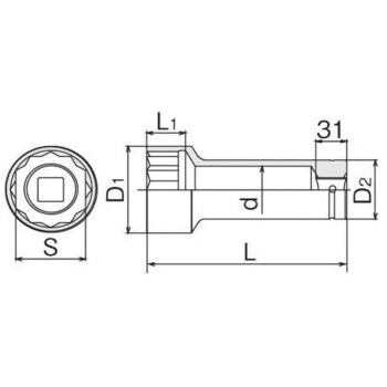 インパクトソケット アンカーボルト用 1DR/80mm EA164NL-380 (64-7831-60)-