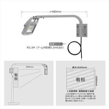 高演色 看板灯 一体型LEDアームライト 20W 約30cmアーム ワイド照射 GOODGOODS(グッド・グッズ)