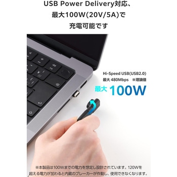 USB-C マグネット 変換アダプタ L字型 100W PD対応 着脱式コネクタ ブレーカー内蔵 エレコム