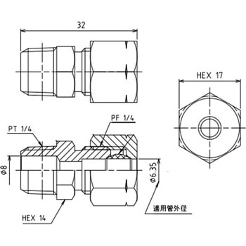 R 1/4"x6.35mm リングジョイント - エスコ