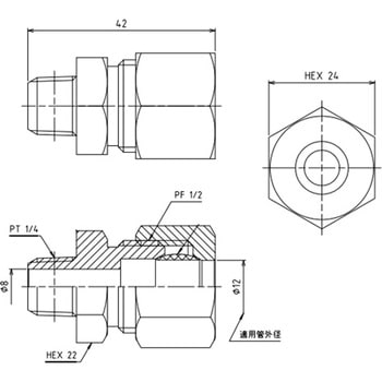 R 1/4"x 12 mm リングジョイント - エスコ