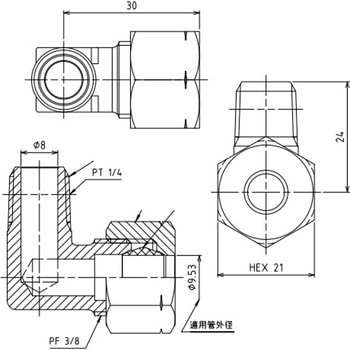 R 1/4"x9.53mm リングジョイント(エルボ) エスコ