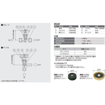 R1/8"xΦ7mm ニードルバルブ(ステム型/樹脂ハンドル エスコ
