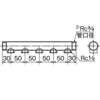 Rc3/4"xRc1/2" ヘッダー(5分岐/ステンレス製) エスコ
