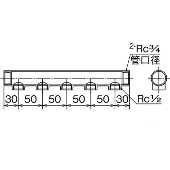 Rc3/4"xRc1/2" ヘッダー(6分岐/ステンレス製) エスコ