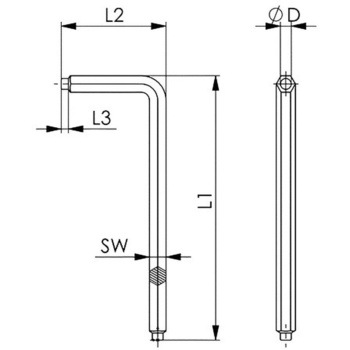 5x 80mm パイロットリセス付ボルト用六角棒レンチ - エスコ