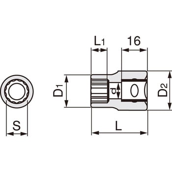 1/2"DRx 1/4"   ソケット(十二角) エスコ