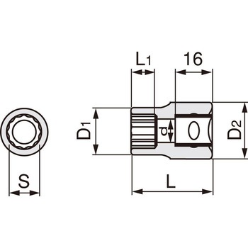 1/2"DRx 9/16"  ソケット(十二角) エスコ