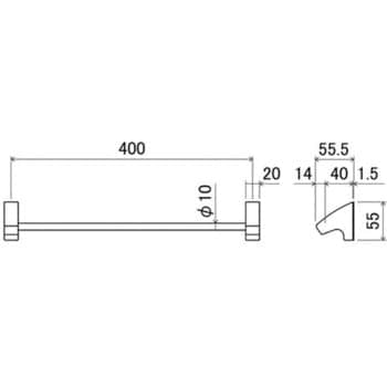 EA638LE-171 400mm タオル掛け(ステンレス製) エスコ 高さ55mmパイプ径