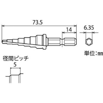 M4-M12 ステップドリル(1/4"六角軸.タップ下穴用) エスコ