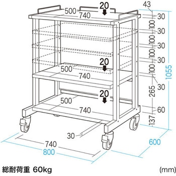 800x600x1048mm PCラック(立ち作業用) エスコ