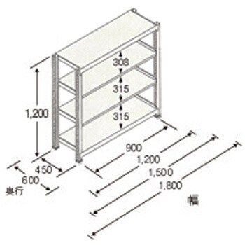 EA976DL-90B 890x450x1200mm/150kg/4段 スチール棚 1台 エスコ 【通販