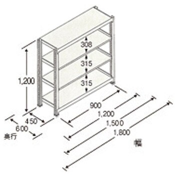 EA976DL-150B 1490x450x1200mm/150kg/4段 スチール棚 エスコ 荷重750kg