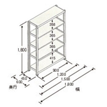 EA976DN-90B 890x450x1800mm/150kg/5段 スチール棚 エスコ 荷重750kg