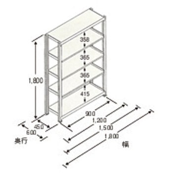 1190x450x1800mm/150kg/5段 スチール棚 エスコ