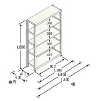1490x450x1800mm/150kg/5段 スチール棚 エスコ