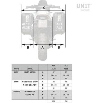 Pair of Atlas 47L + 41L Aluminum panniers with Yamaha frames | AL2C-BL-3206-BL - UnitGarage (ユニットガレージ)