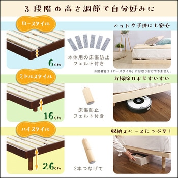 【簡易宮セット】パイン材高さ3段階調整脚付きすのこベッド(セミダブル)【Lilitta リリッタ 】 ホームテイスト